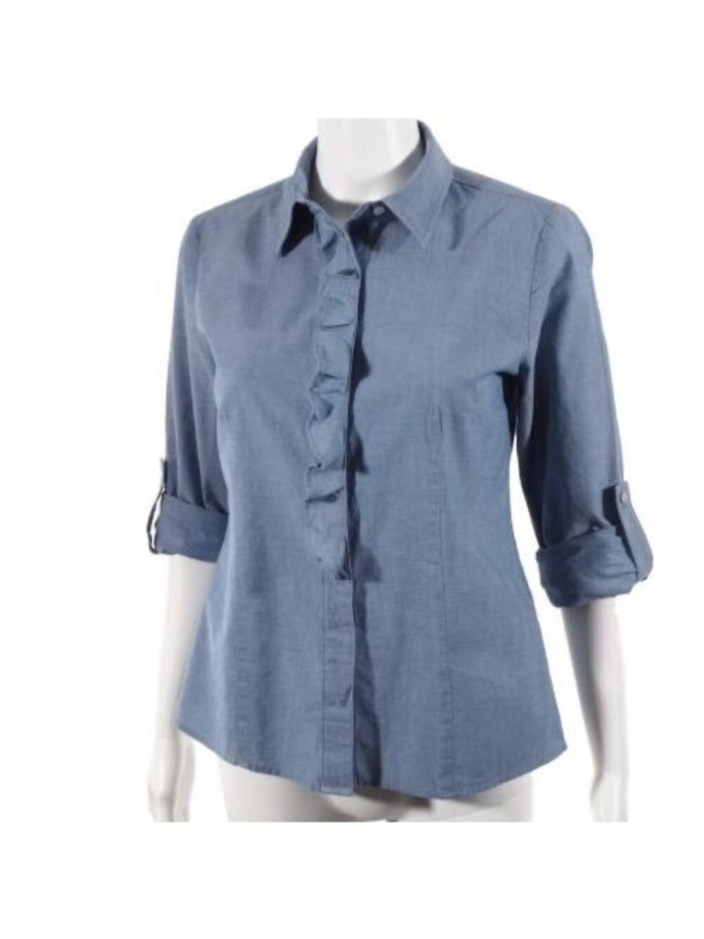 Talbots Womens Shirt Size 6 Petite Button Up Ruffled Front Roll Tab Fitted